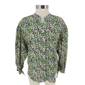 Maeve Anthropologie Ashleigh Shirt Floral Tie Puff Long Sleeve Button Up Small